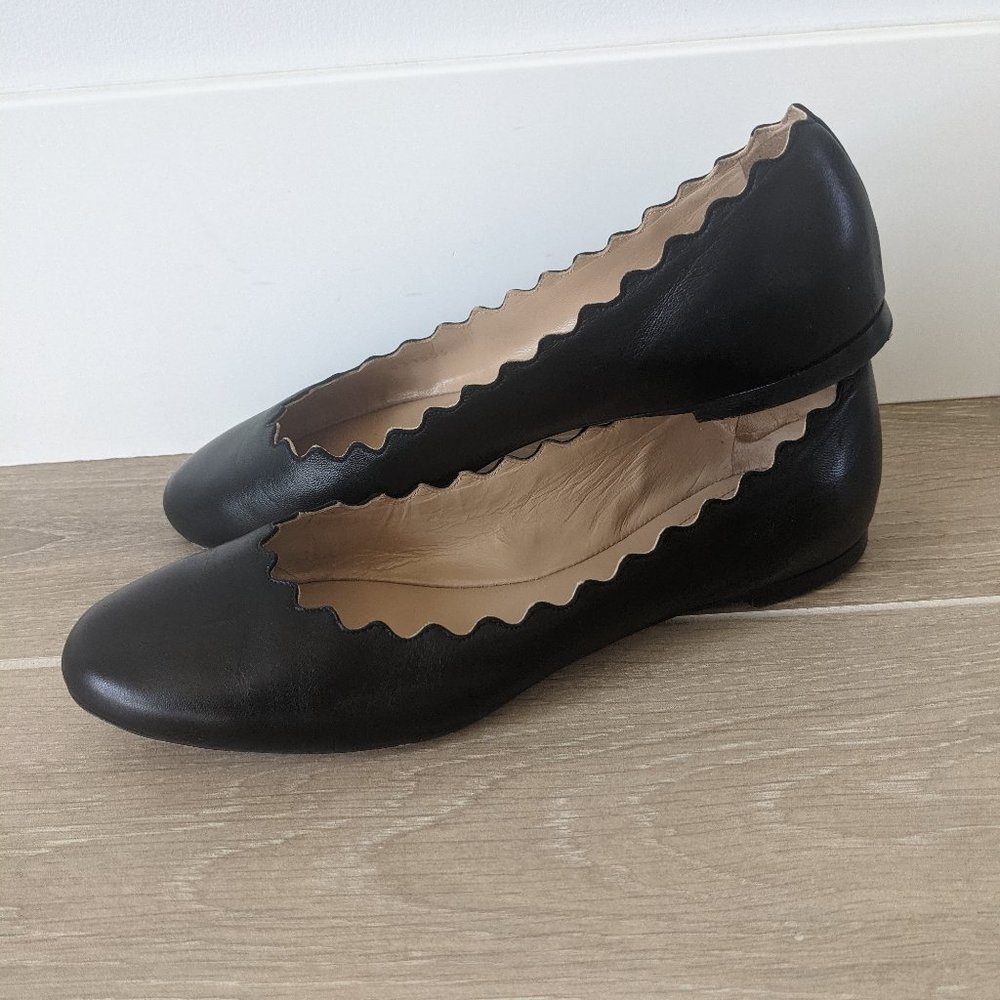 Chloe Scalloped Leather Ballet Flats Size 37.5